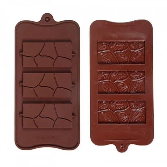 Chocolate Bar Silicone Mould - 3 Cavity Cocoa Bean Leaf Imprint 