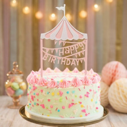 Circus Theme Happy Birthday Acyrlic Cake Topper - Pink