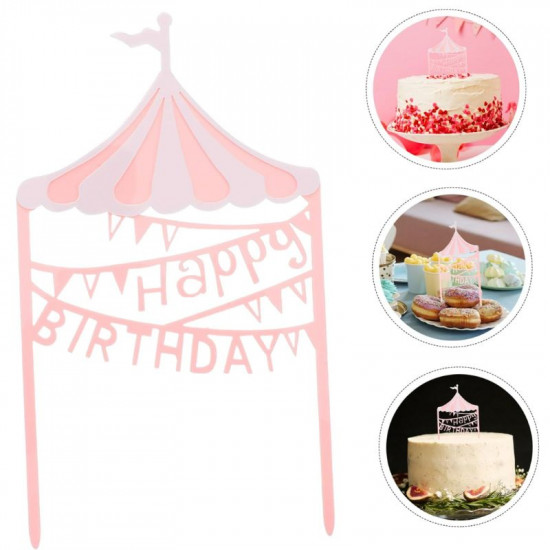 Circus Theme Happy Birthday Acyrlic Cake Topper - Pink
