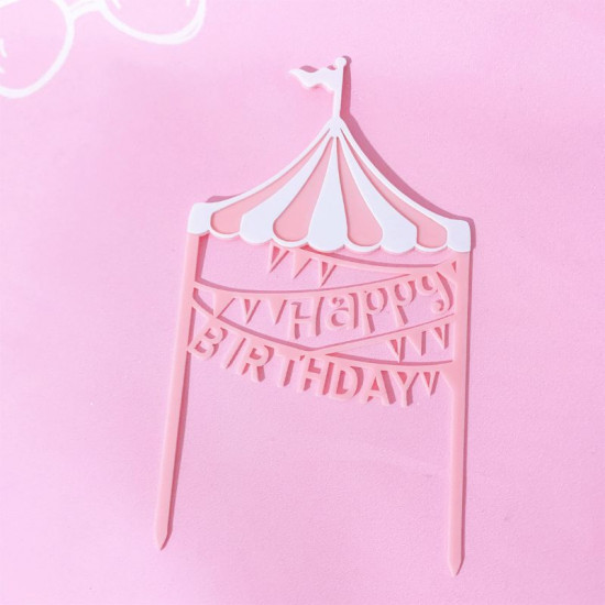 Circus Theme Happy Birthday Acyrlic Cake Topper - Pink