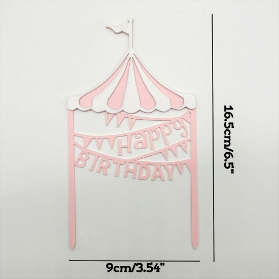 Circus Theme Happy Birthday Acyrlic Cake Topper - Pink