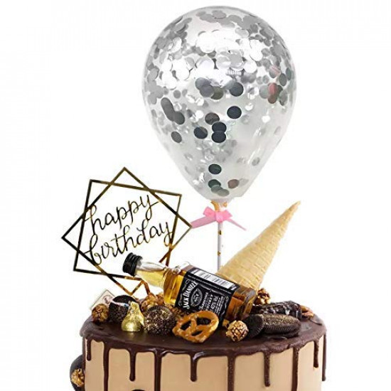 Silver Confetti Balloon Cake Topper (5 Pieces)