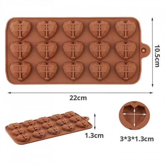 Diamond Heart Shape (15 Cavity) Silicone Chocolate Mould