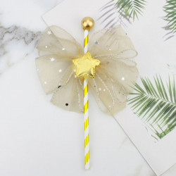 Fancy Net Flower With Star Cake Topper - Off White & Gold