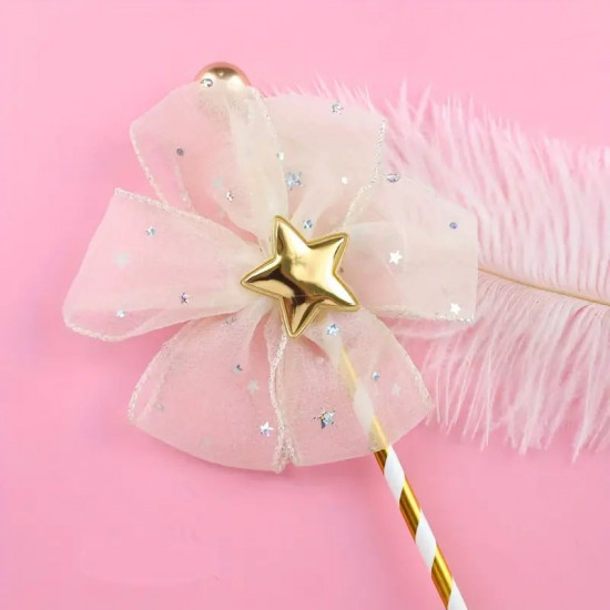 Fancy Net Flower With Star Cake Topper - Off White & Gold