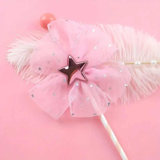 Fancy Net Flower With Star Cake Topper - Off White & Gold