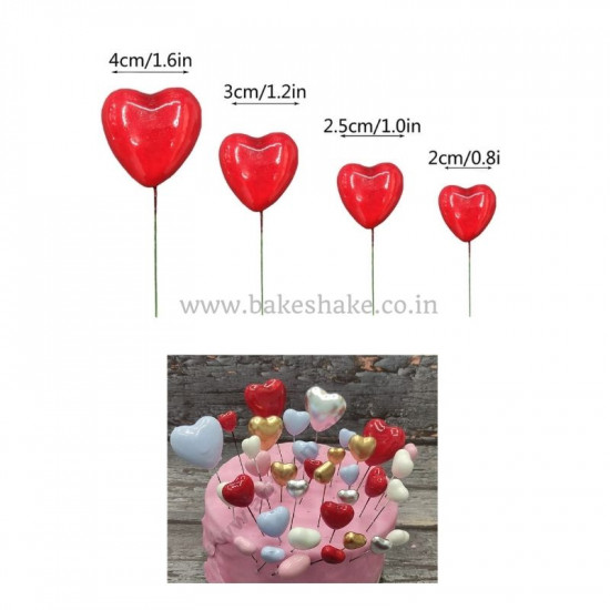 Red Faux Heart Toppers for Cake Decoration (20 Pcs)