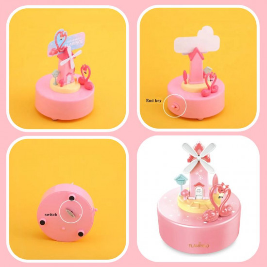 Flamingo Theme Wind Up Music Box For Cake Decor
