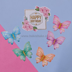 Happy Birthday Floral Banner Paper Cake Topper (Set of 6 Pieces)