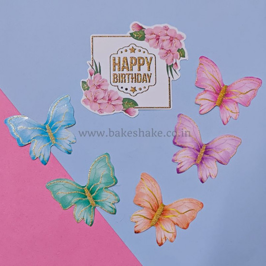 Happy Birthday Floral Banner Paper Cake Topper (Set of 6 Pieces)