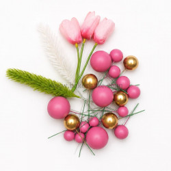Faux Ball, Bunny Tail, Flower Mix Topper Set for Cake Decoration Style 1