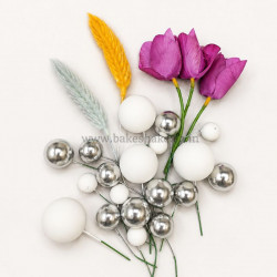 Faux Ball, Bunny Tail, Flower Mix Topper Set for Cake Decoration Style 3