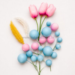Faux Ball, Bunny Tail, Flower Mix Topper Set for Cake Decoration Style 4