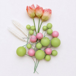 Faux Ball, Bunny Tail, Flower Mix Topper Set for Cake Decoration Style 6