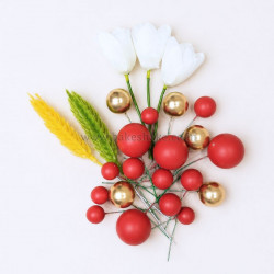 Faux Ball, Bunny Tail, Flower Mix Topper Set for Cake Decoration Style 7