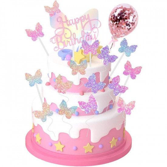 Glitter Butterfly Cake Topper Set of 4 - Random Colours