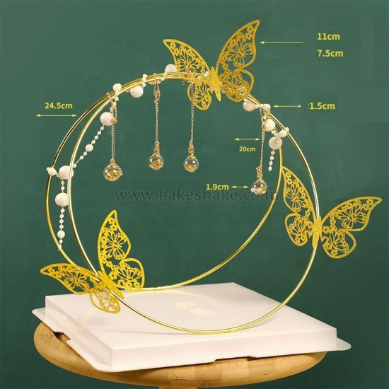Gold Butterfly Crystal Hoop Ring Cake Decoration