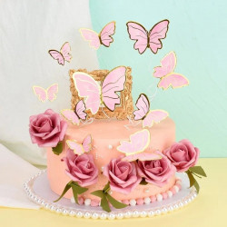 Gold Edged Pink Paper Butterfly (10 Pieces)