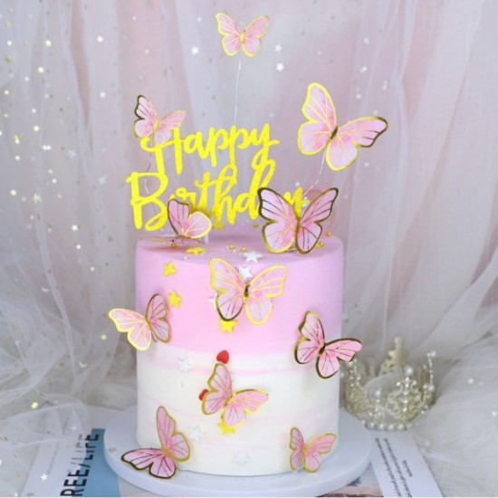 Gold Edged Pink Shaded Paper Butterfly (10 Pieces)