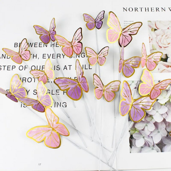 Gold Edged Pink Purple Shaded Paper Butterfly (10 Pieces)