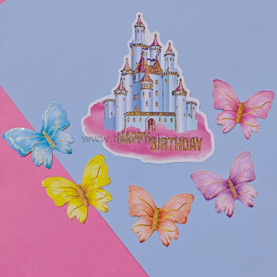 Happy Birthday Castle Paper Cake Topper (Set of 6 Pieces)