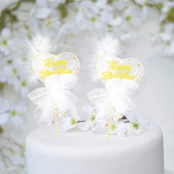 Happy Birthday Heart Feather Cake Topper