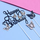 Happy Birthday Glitter Butterfly Cake Topper - Black