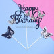 Happy Birthday Glitter Butterfly Cake Topper - Black