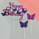 Happy Birthday Glitter Butterfly Cake Topper - Pink And Blue