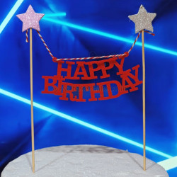 Happy Birthday Hanging Cake Topper - Red