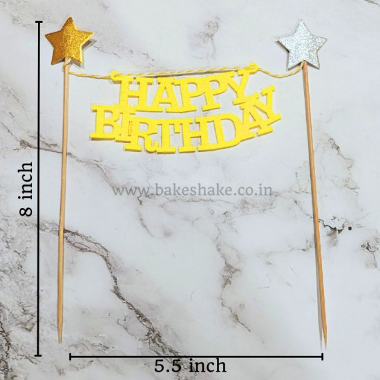 Happy Birthday Hanging Cake Topper - Yellow