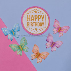 Happy Birthday Round Paper Cake Topper - Pink (Set of 6 Pieces)