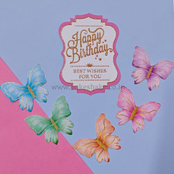 Happy Birthday Paper Cake Topper With Butterflies (Set of 6 Pieces)