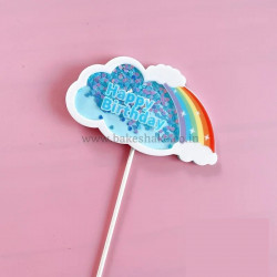 Birthday Rainbow Cloud Sequins Cake Topper - Blue