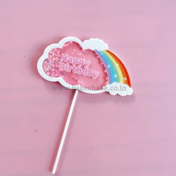 Birthday Rainbow Cloud Sequins Cake Topper - Pink
