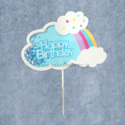 Happy Birthday Rainbow Cloud Sequins Cake Topper - Blue