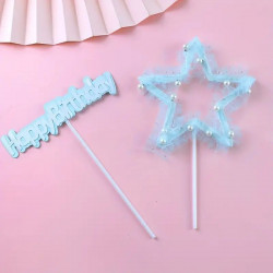Happy Birthday Star Shape Cake Topper Blue (Set of 2)