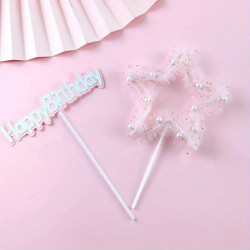 Happy Birthday Star Shape Cake Topper Pink (Set of 2)