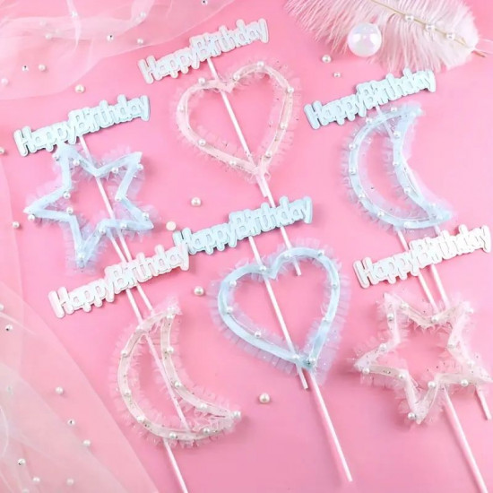 Happy Birthday Heart Shape Cake Topper Pink (Set of 2)