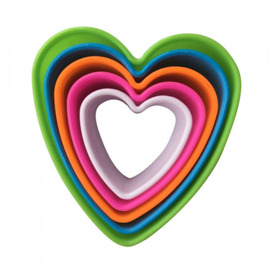 Multi Colour Heart Shape Plastic Cookie Cutter -  Set of 5 Pieces
