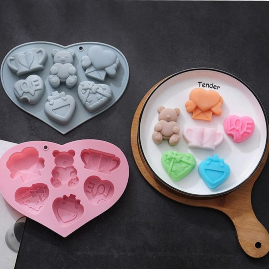 Love, Heart, Teddy Bear Silicone Mould