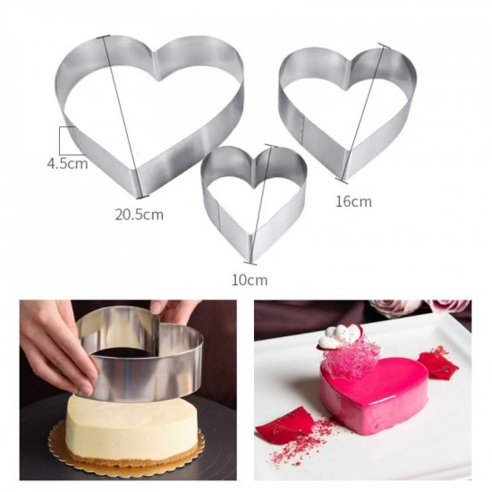 Heart Shape Mousse Cake Ring Mould (Set of 3)