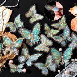Holographic 3D Butterfly Stickers (20 Pieces) - Green