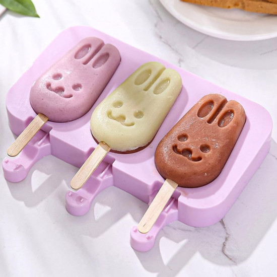 Bunny Shape 3 Cavity Silicone Popsicle Mould