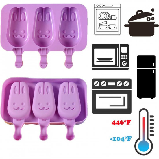 Bunny Shape 3 Cavity Silicone Popsicle Mould