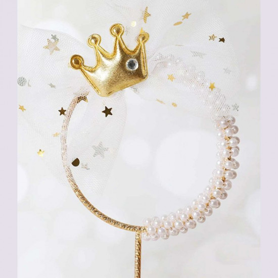 Iron Garland Pearl Bow Crown Cake Topper