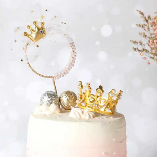Iron Garland Pearl Bow Crown Cake Topper