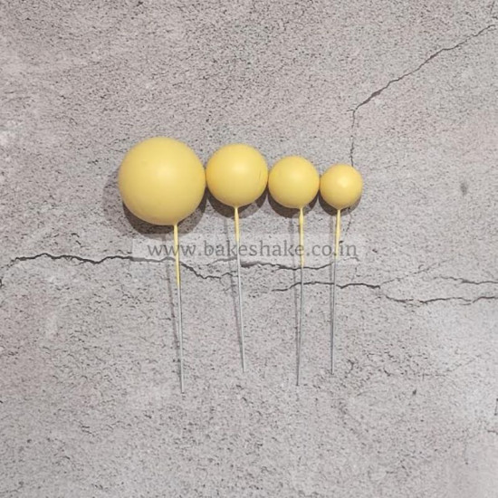 Lemon Yellow Faux Ball Toppers for Cake Decoration (20 Pcs) - Matt Finish