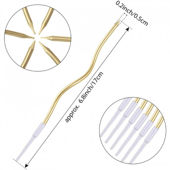 Metallic Finish Curly Candle with Holder (Set of 6) - Champagne Gold