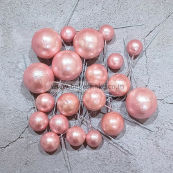 Light Pink Faux Ball Toppers for Cake Decoration (20 Pcs) Metallic Finish